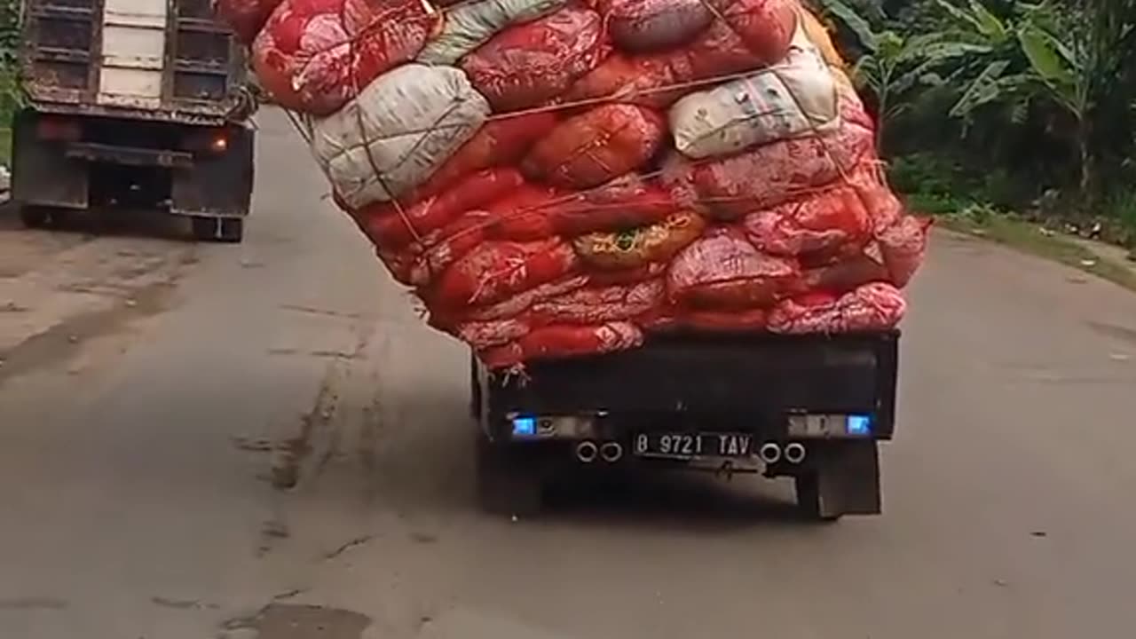 The pick-up car was running sideways, the load it was carrying was too full