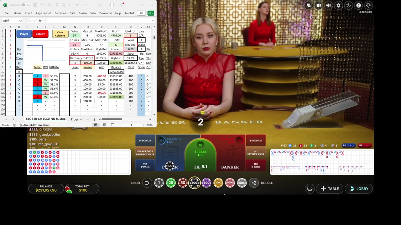 Live Baccarat - 50 units won in 46 minutes with 59.4% hit rate and ZERO units drawdown