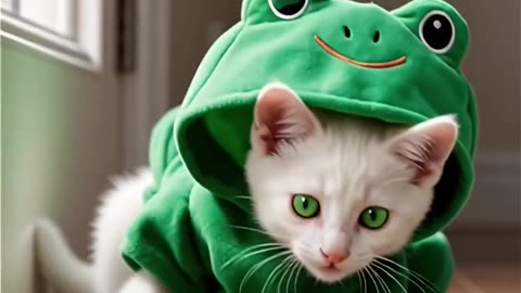 Cat in a Frog Outfit is TOO CUTE! 🐱🐸😍 You Won't Stop Watching!