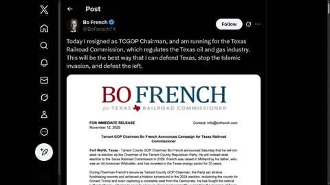 Tarrant County GOP Chairman Bo French stepping down, running for Texas Railroad Commissioner
