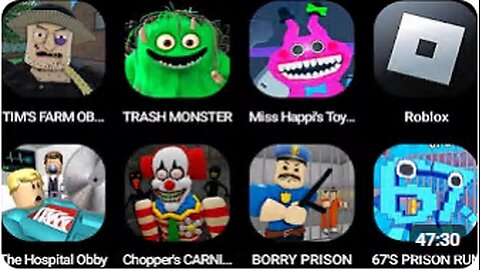 TIM'S FARM OBBY,TRASH MONSTER OBBY,Miss Happi's Toyshop,Roblox,The Hospital,CHOPPER'S CARNIVAL...