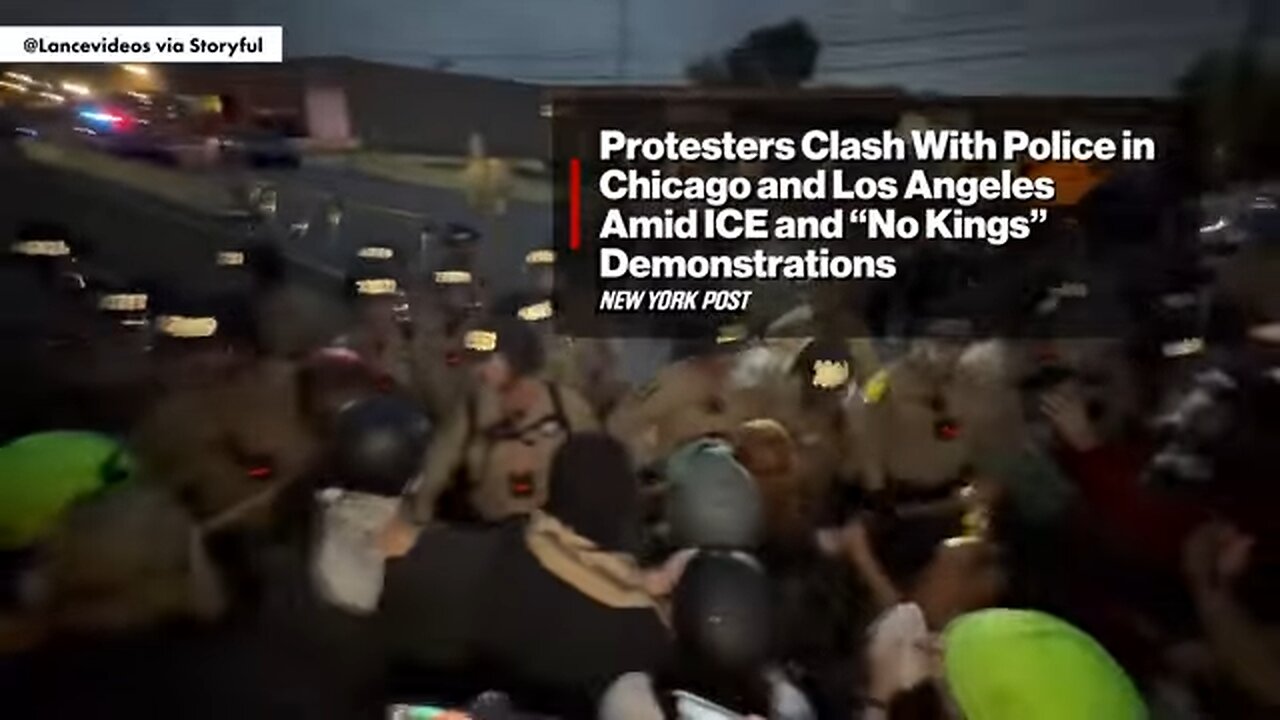 Protesters Clash With Police in Chicago and Los Angeles Amid ICE and “No Kings” Demonstrations