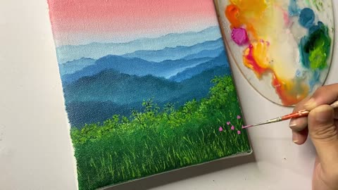 Mountain sunset painting_easy acrylic painting tutorial for beginners_#53 #acrylicpainting