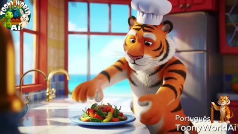 🎵 Tio Tigre e os Legumes | Canção Infantil Divertida sobre Comer Verduras 🍅🥕 | song | ToonyWorldAi