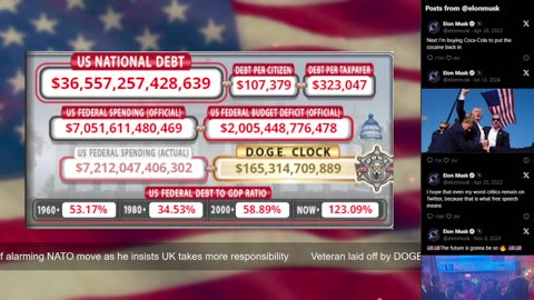 DOGE Live US Debt Clock and Live News & X Posts