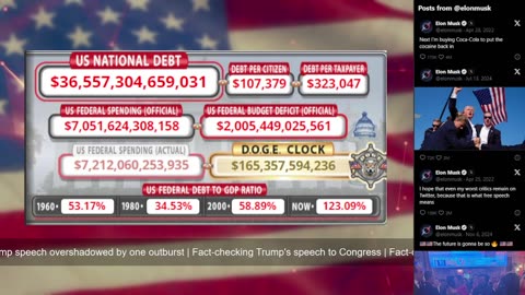 DOGE Live US Debt Clock and Live News & X Posts