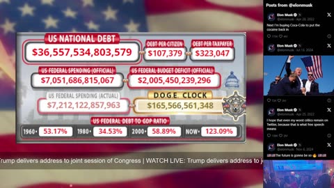 DOGE Live US Debt Clock and Live News & X Posts