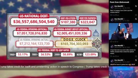 DOGE Live US Debt Clock and Live News & X Posts