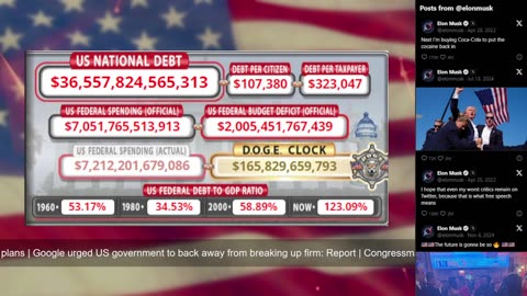 DOGE Live US Debt Clock and Live News & X Posts