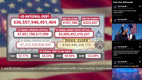 DOGE Live US Debt Clock and Live News & X Posts