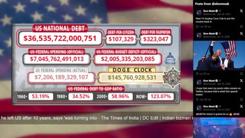 DOGE Live US Debt Clock and Live News & X Posts