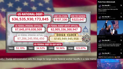 DOGE Live US Debt Clock and Live News & X Posts