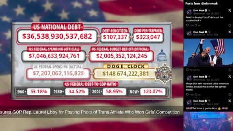 DOGE Live US Debt Clock and Live News & X Posts