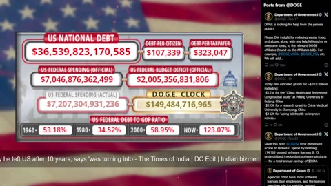 DOGE Live US Debt Clock and Live News & X Posts