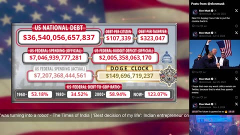 DOGE Live US Debt Clock and Live News & X Posts