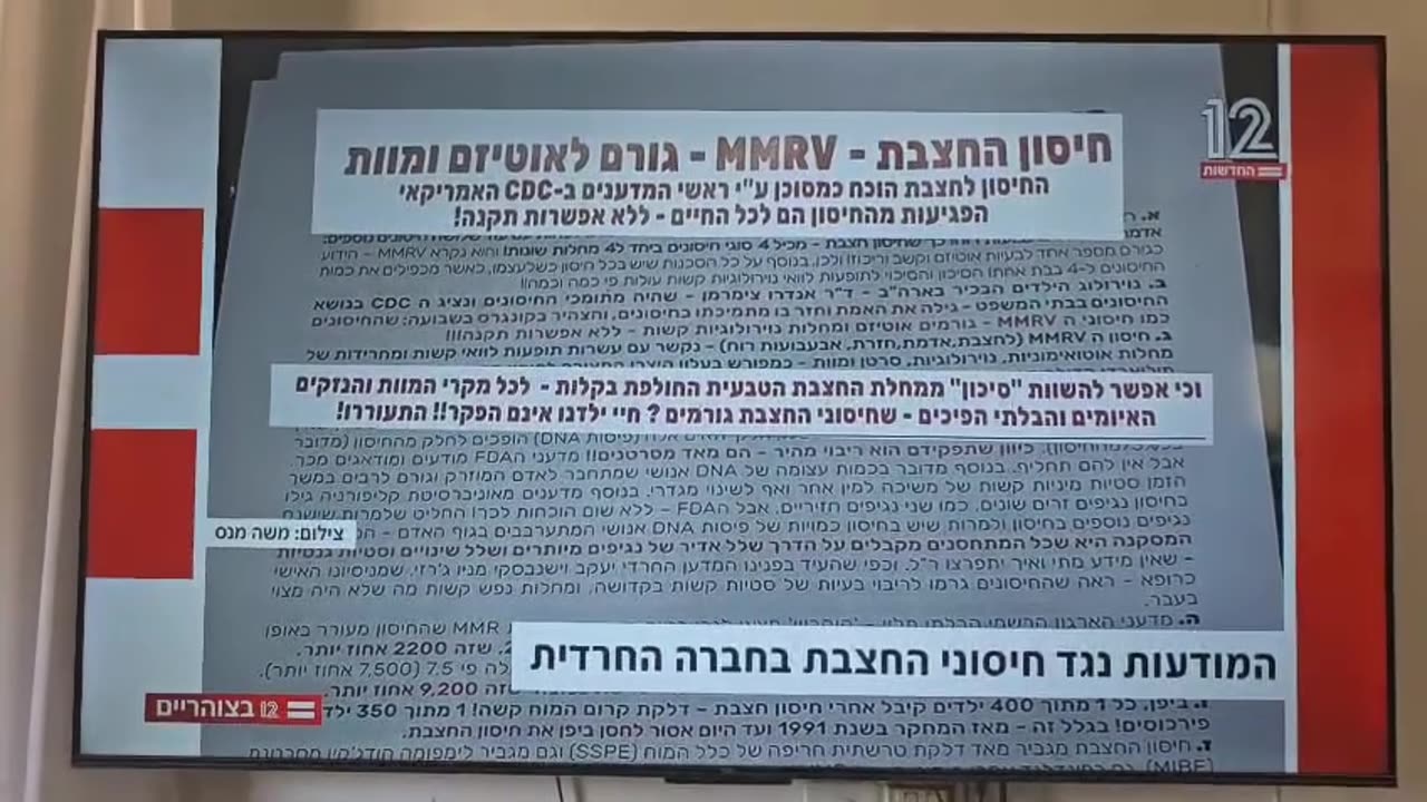 ערוץ 12 מסקר את מתנגדי החיסונים והפעם החרדים שתולים מודעות החיסון המשולש גורם לאוטיזם ומוות