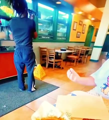 Ugly Sub-Saharan Dindu Negroid Beast Deliberately Tosses Loads of Soda on The Floor