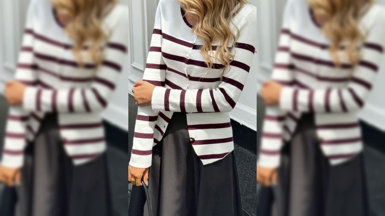 Striped Button-Up Knit Cardigan
