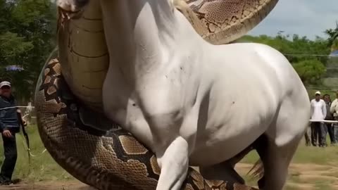 Wildlife Attack Caught on Camera! Man Saves Horse from Giant Snake