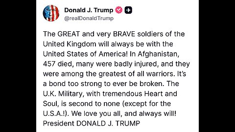 Trump has respect for the "British" forces but NOT NATO, UN or "british" oligarch. Monday 8pm