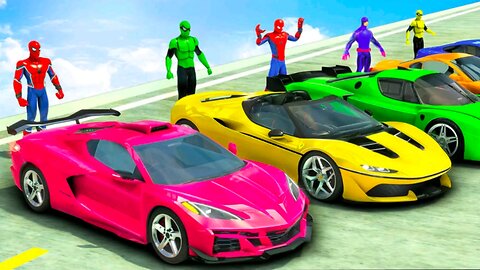 GTA V Epic New Stunt Race For Car Raching Challenge Boats Car Motorcycle With All Super Heroes