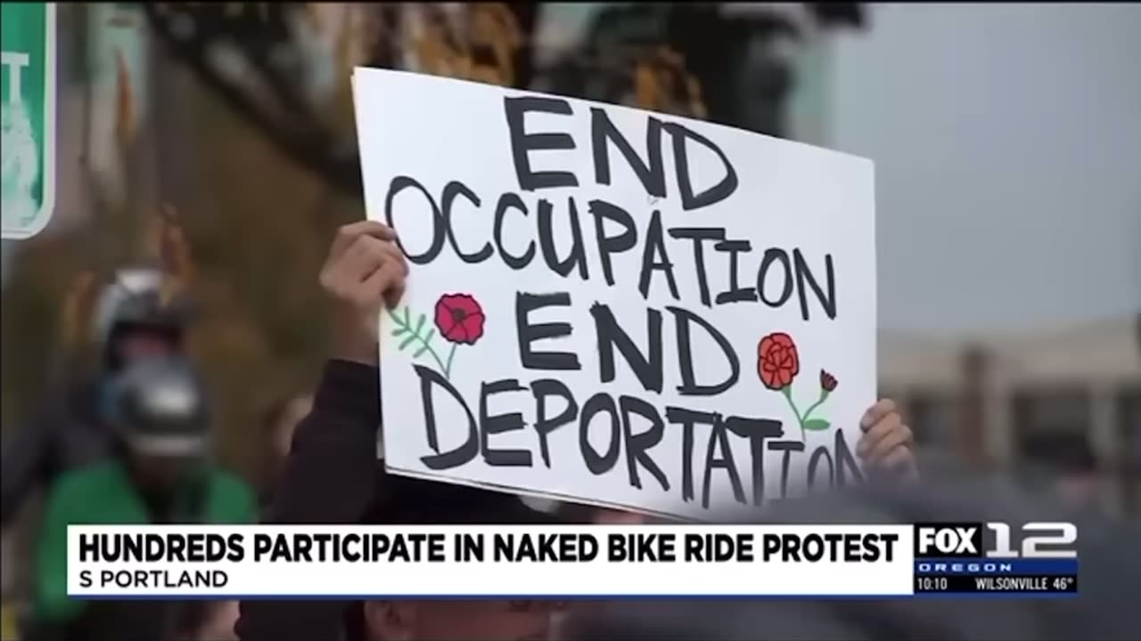 Naked bike riders protest ICE in Portland