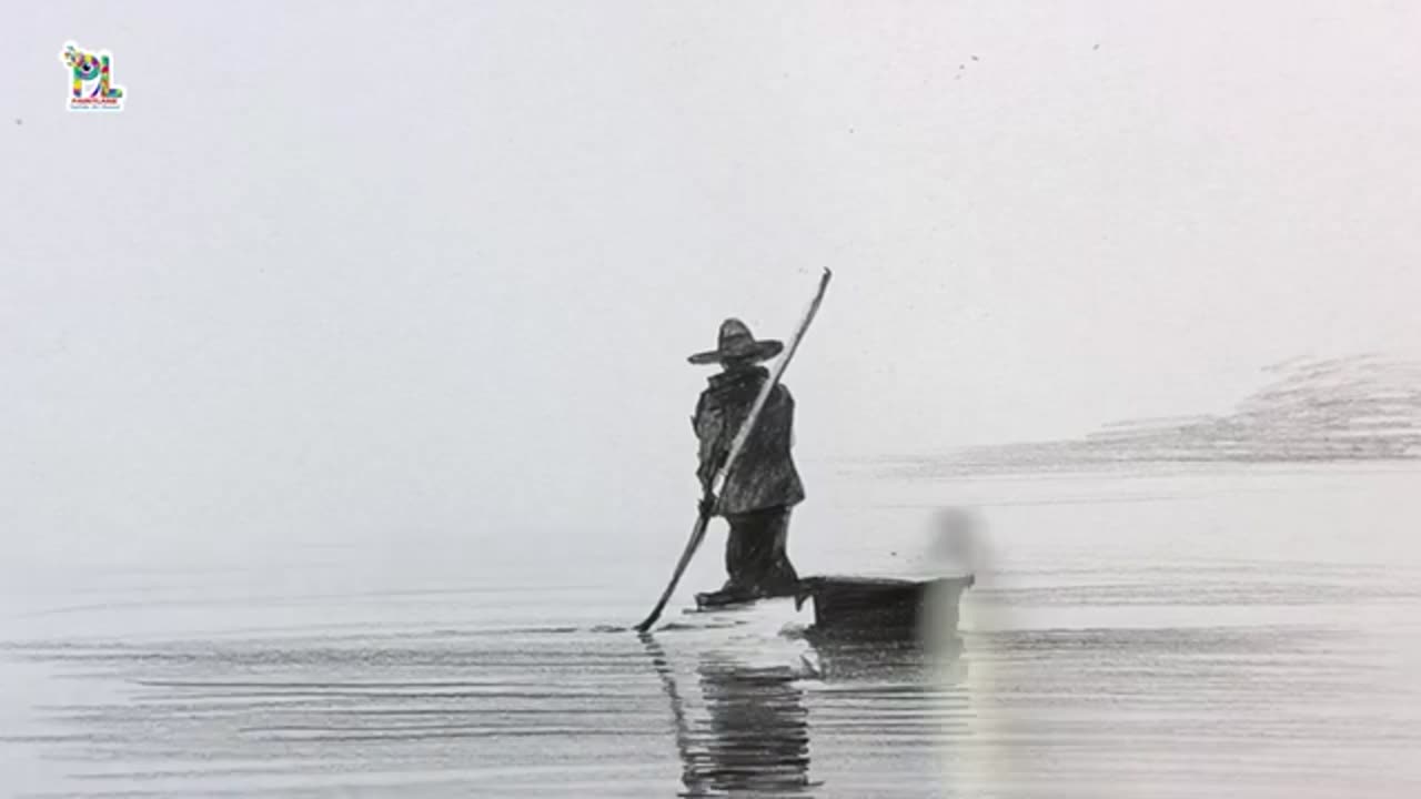 How to draw Fisher man with Boat in Foggy Scenery Art