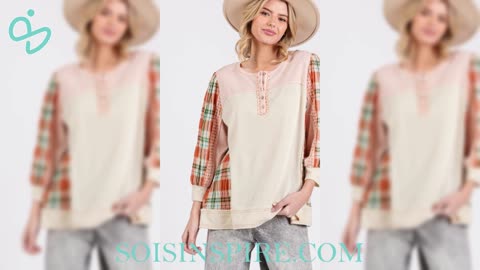 SAGE + FIG Exposed Seam Button Detail Plaid Top