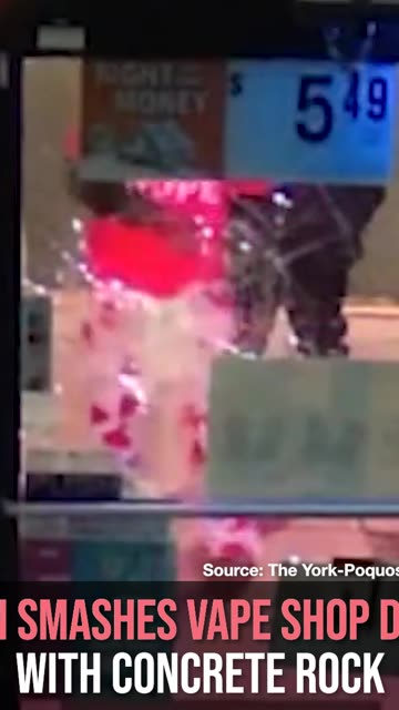 Man Smashes Vape Shop Door with Concrete Rock