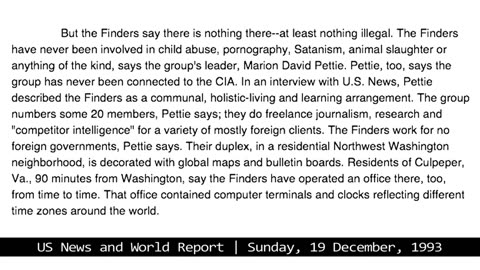 PIZZAGATE STRANGE CONNECTION TO THE 1987 'FINDERS' CULT