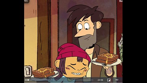 (Lily hugs her dad Will for finding her beanie hat, waffles, and video game controller)