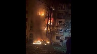 Multi-story building in Shakhtarsk, Dnipropetrovsk region on fire after Shahed strike.