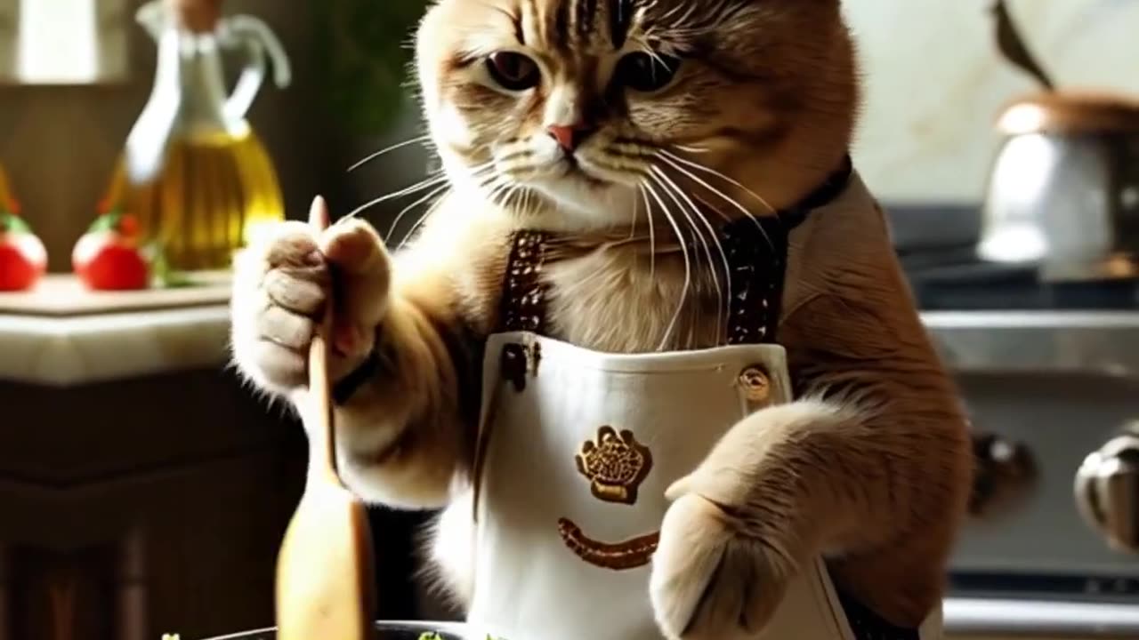 Chef Cat in The Kitchen Making Salad For You