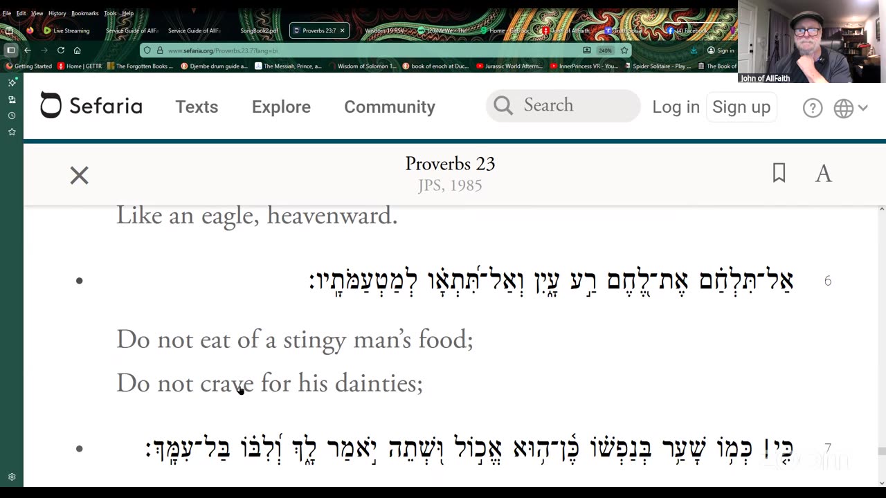 The Book of Proverbs, Wednesdays 8 PM eastern with John of AllFaith
