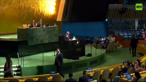Netanyahu visibly shaken as half of the delegation at the UN walks out.. (Check Description)