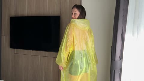 [4K] Sunny Yellow Raincoat Look _ Elegant Try-On