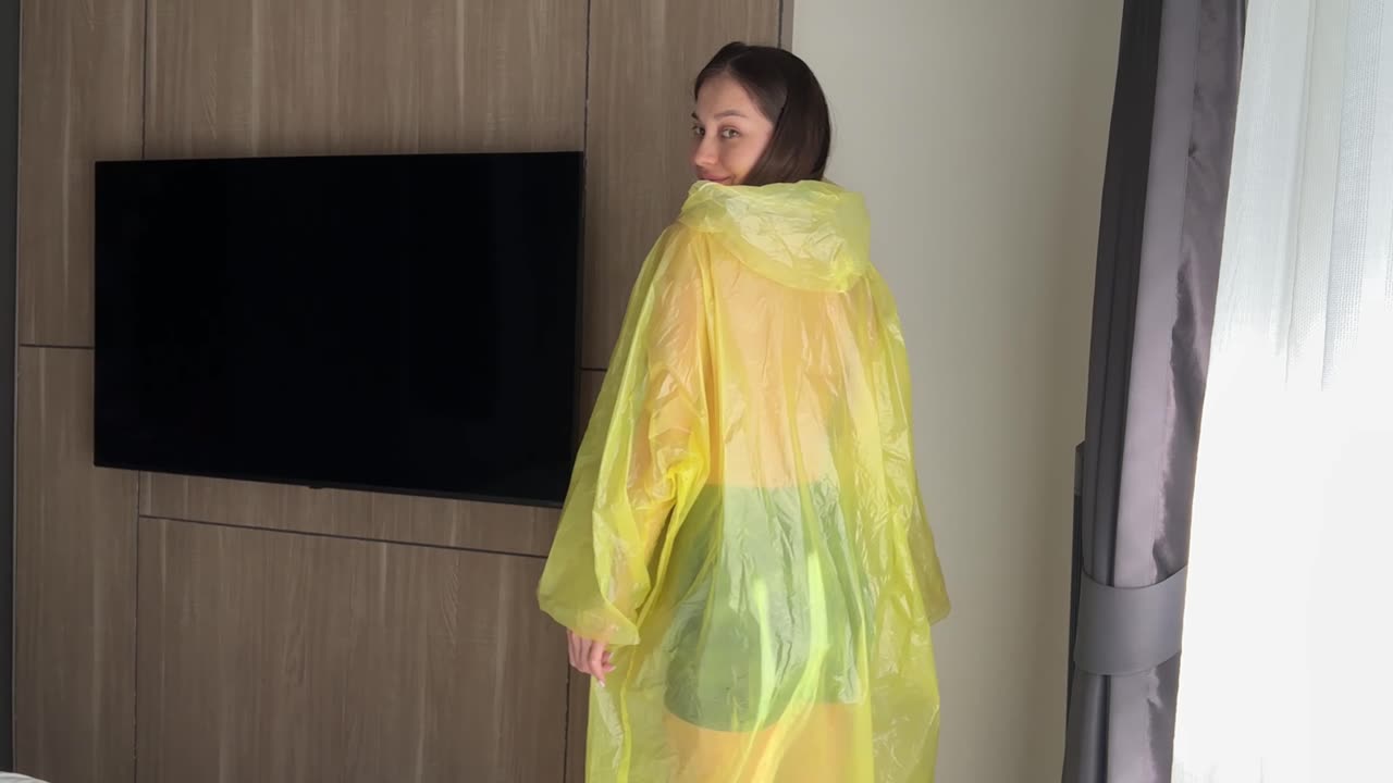 [4K] Sunny Yellow Raincoat Look _ Elegant Try-On