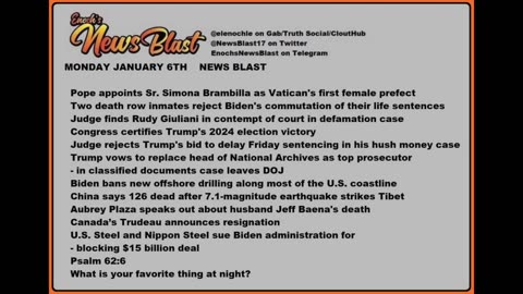 Monday, January 6, 2024 News Blast