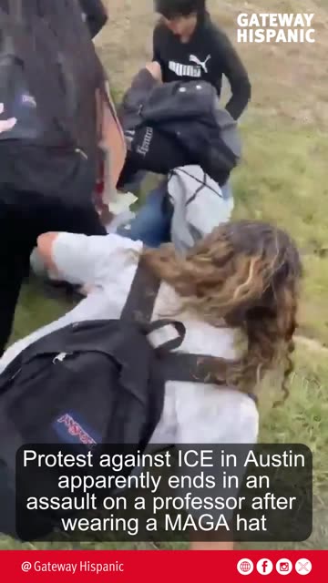 Protest against ICE in Austin apparently ends in an assault on a professor for wearing a MAGA hat