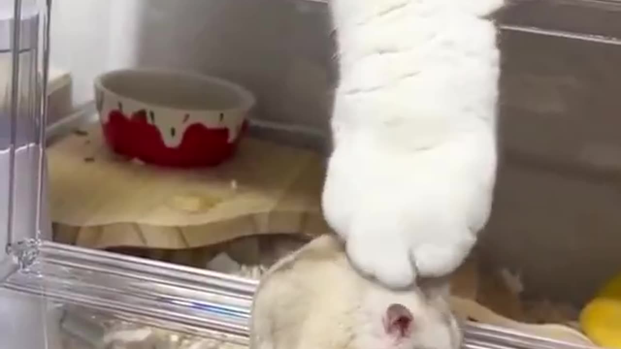 An unexpected friendship: Tiny fluff vs. Big fluff! 🐹🐱♥️