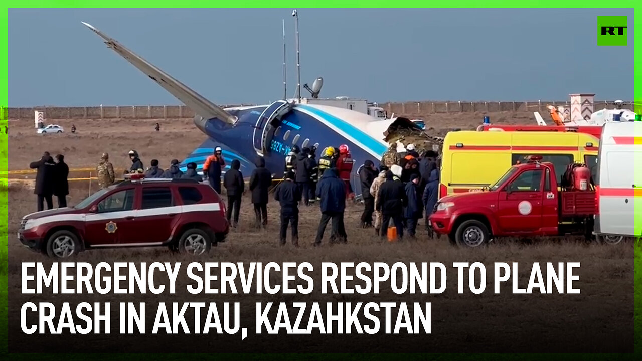 Emergency services respond to plane crash in Aktau, Kazahkstan.