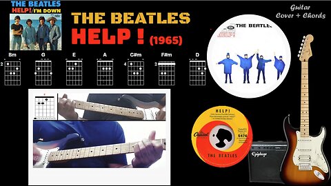 Help! - The Beatles - Guitar Cover + Chords On Screen