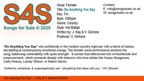 S4S (Songs 4 Sale) Female Vocal - Do Anything You Say (Key Fm) 100bpm © 2025