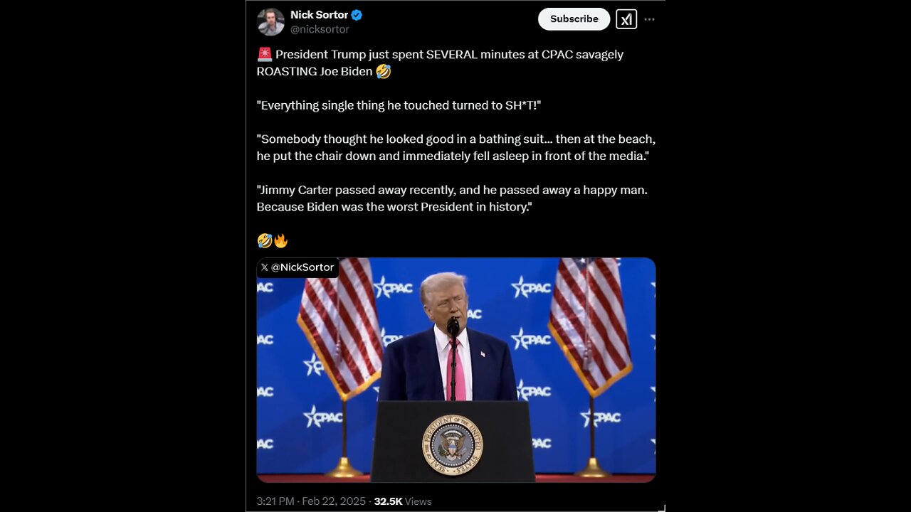 🚨 President Trump just spent SEVERAL minutes at CPAC savagely ROASTING Joe Biden 🤣