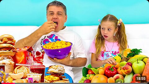 Nastya and dad buy healthy food for children and the whole family