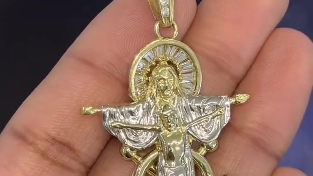 10k Gold Solid Jesus + Anchor Pendant