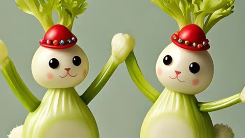 The cute green-hat puppy is especially adorable, the celery rabbit raises his hands and dances