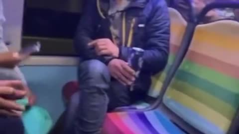 The usual suspect on the bus pulls out a knife to prove who's boss.