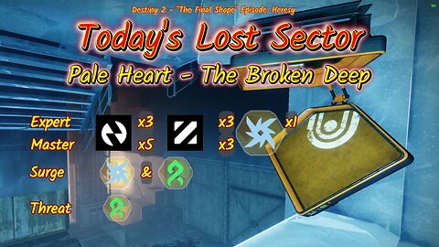 Destiny 2: 2-20-25 The Broken Deep is the Lost Sector. Arc/Strand Surge.