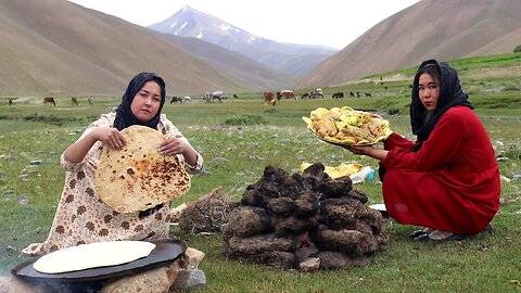 Traditional Afghan meals Cooking by a shepherd Mother in her village / Living in Remote village